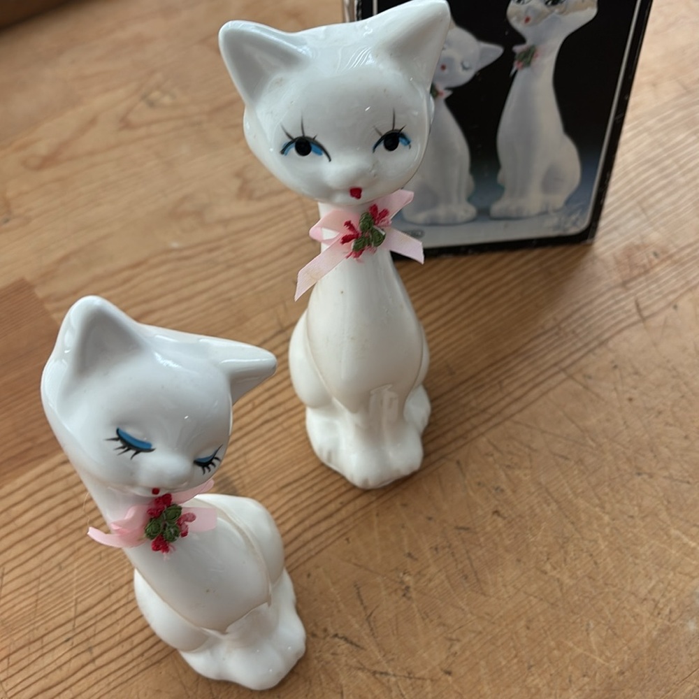 NWT Vintage ceramic cat pair 2 ceramic cats home decor made in Taiwan - Picture 5 of 7